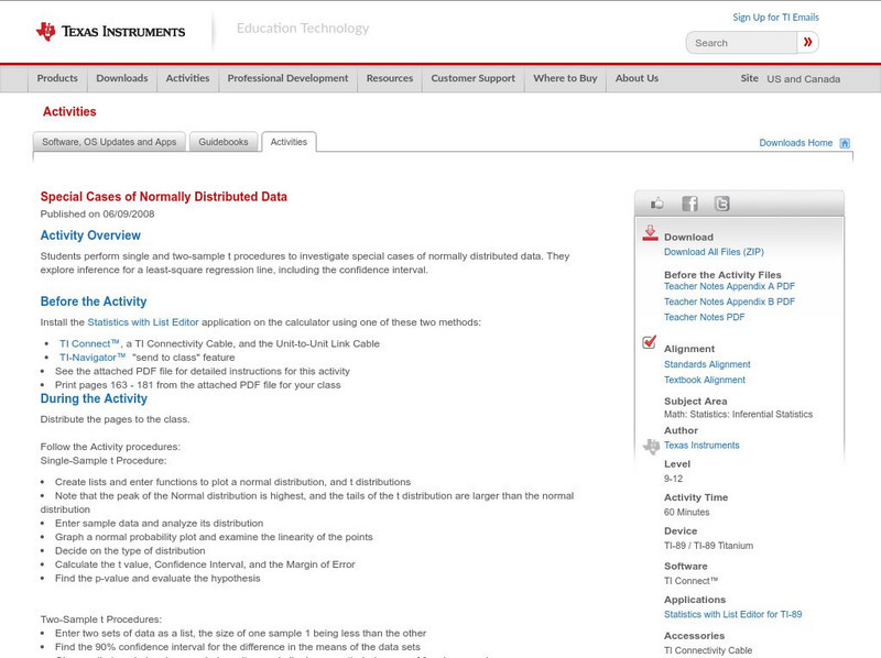 Texas Instruments: Special Cases of Normally Distributed Data Activity