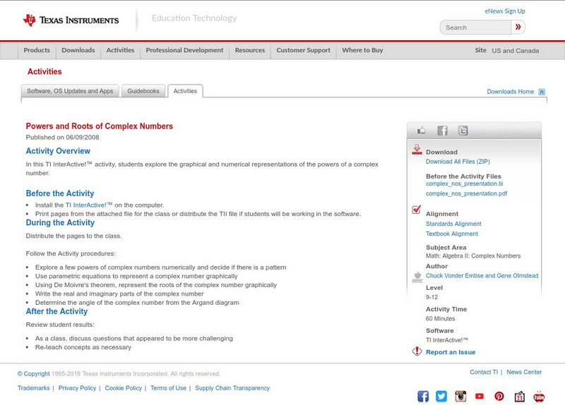 Texas Instruments: Powers and Roots of Complex Numbers Activity Texas Instruments: Powers and Roots of Complex Numbers Activity