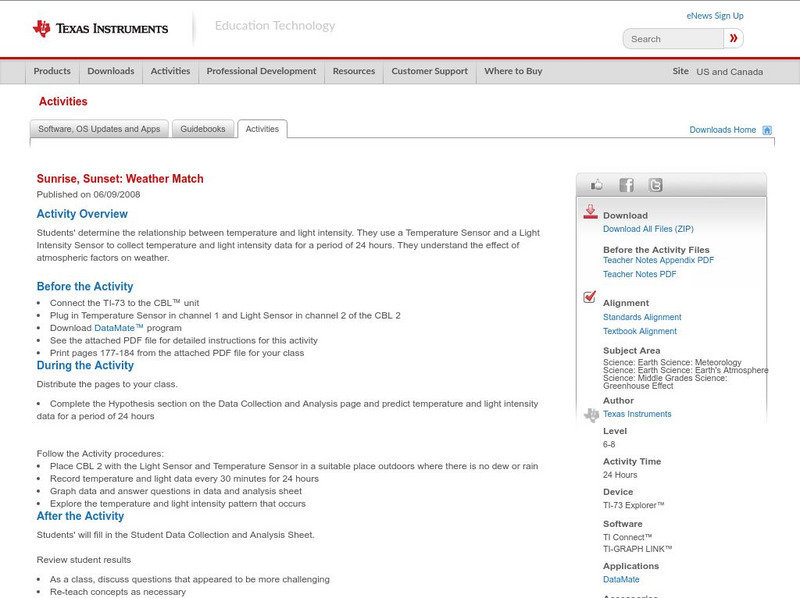 Texas Instruments: Sunrise, Sunset: Weather Match Activity Texas Instruments: Sunrise, Sunset: Weather Match Activity