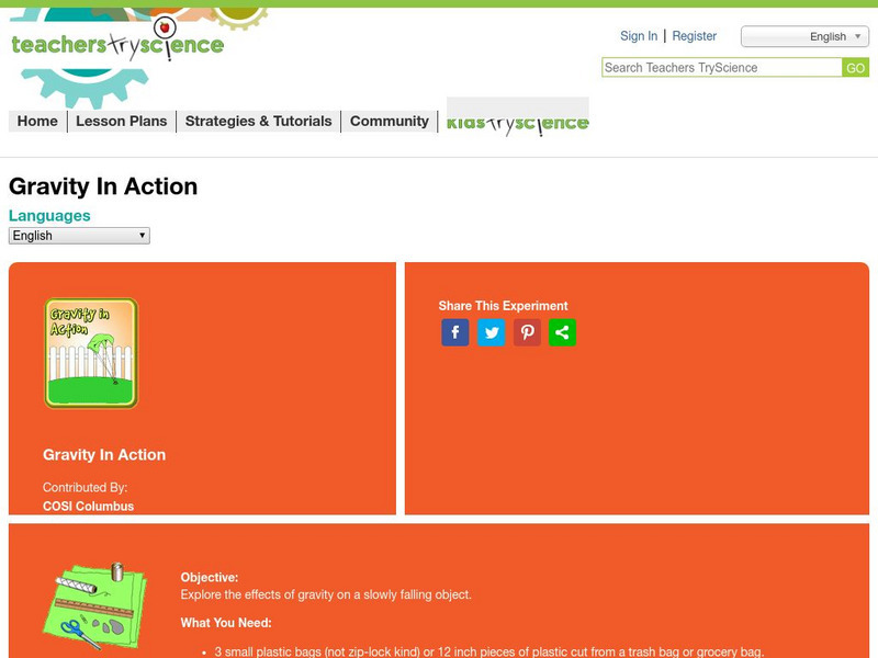 Teachers Try Science: Gravity in Action Activity Teachers Try Science: Gravity in Action Activity