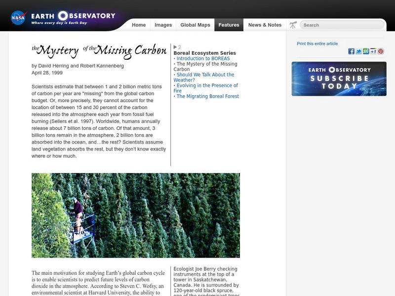 Nasa Earth Observatory: Mystery of the Missing Carbon Article Nasa Earth Observatory: Mystery of the Missing Carbon Article