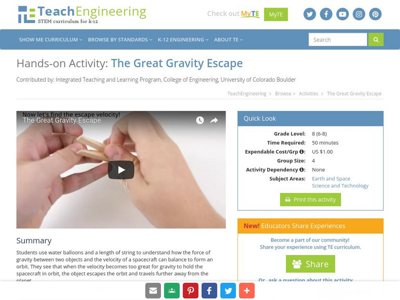 Teach Engineering: The Great Gravity Escape Lesson Plan Teach Engineering: The Great Gravity Escape Lesson Plan