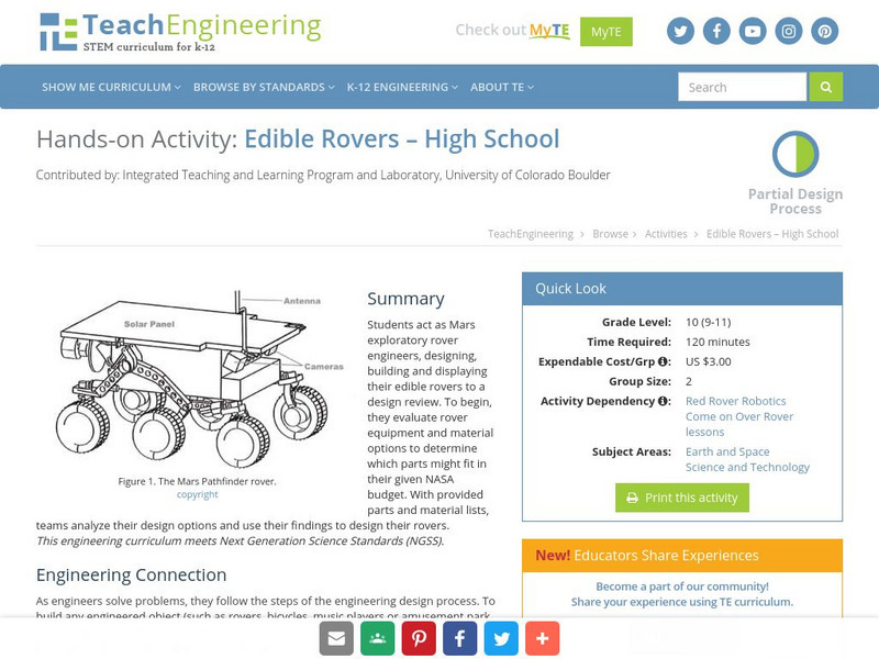Teach Engineering: Edible Rovers High School Activity Teach Engineering: Edible Rovers High School Activity