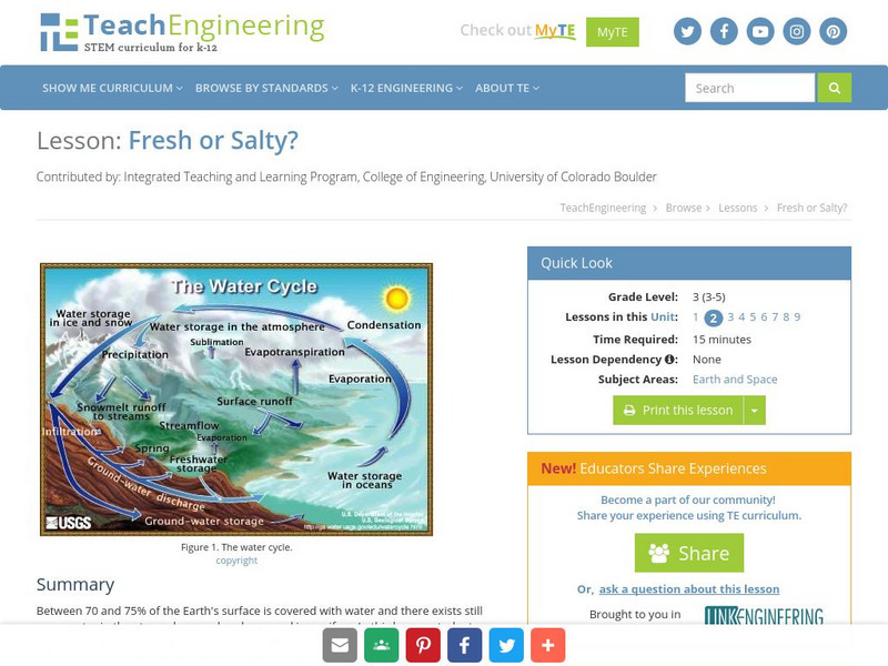 Teach Engineering: Fresh or Salty? Lesson Plan Teach Engineering: Fresh or Salty? Lesson Plan