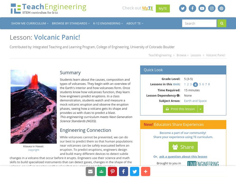 Teach Engineering: Volcanic Panic! Lesson Plan Teach Engineering: Volcanic Panic! Lesson Plan