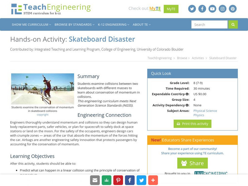 Teach Engineering: Skateboard Disaster Lesson Plan Teach Engineering: Skateboard Disaster Lesson Plan
