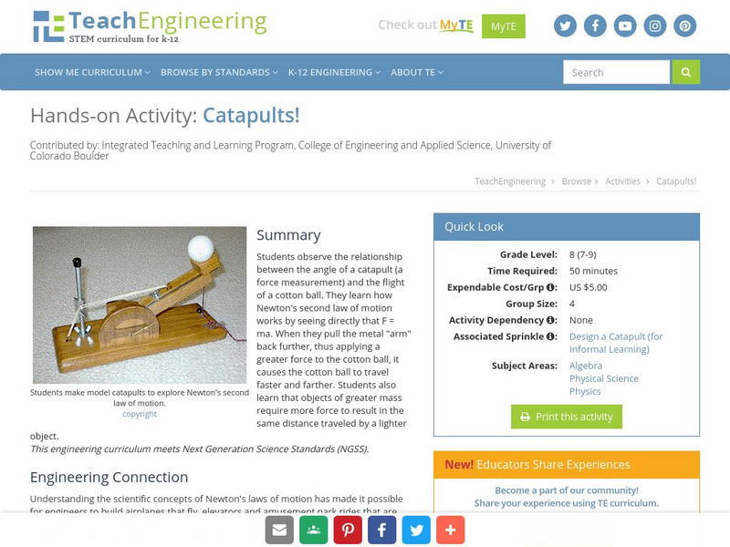 Teach Engineering: Catapults! Activity Teach Engineering: Catapults! Activity