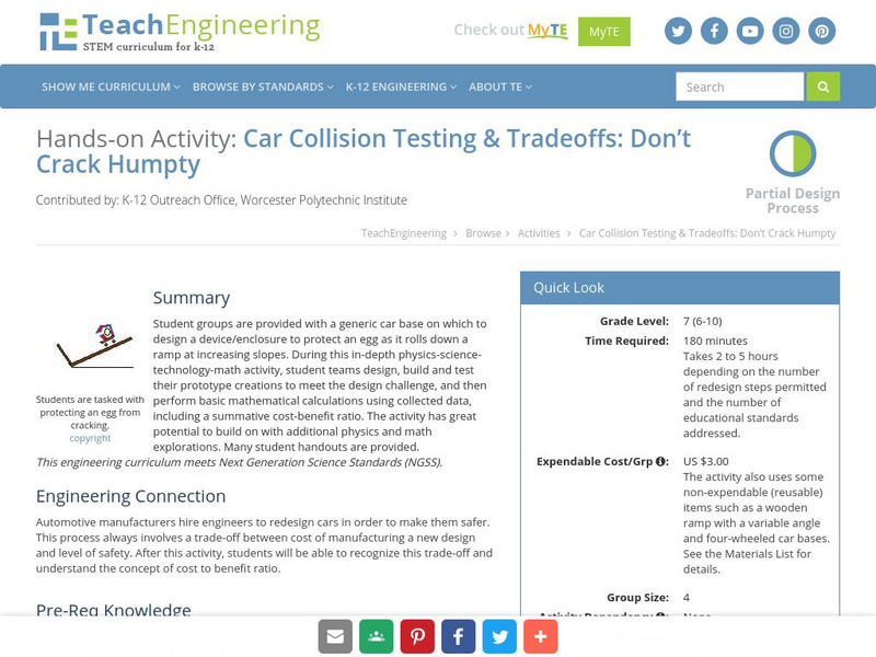 Teach Engineering: Car Collision Testing & Tradeoffs: Don't Crack Humpty Activity Teach Engineering: Car Collision Testing & Tradeoffs: Don't Crack Humpty Activity