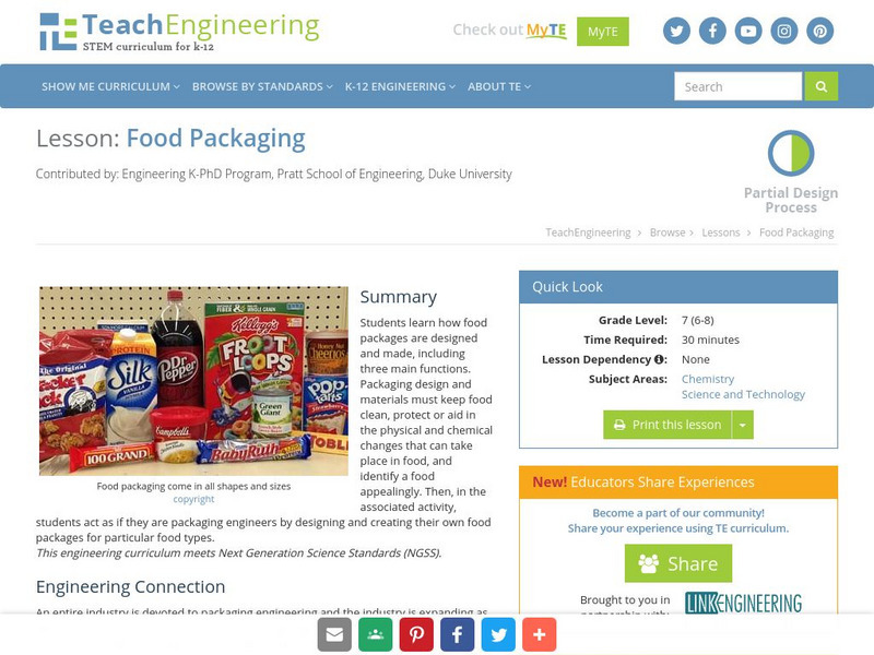 Teach Engineering: Food Packaging Lesson Plan Teach Engineering: Food Packaging Lesson Plan