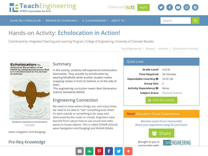 Teach Engineering: Echolocation in Action! Activity