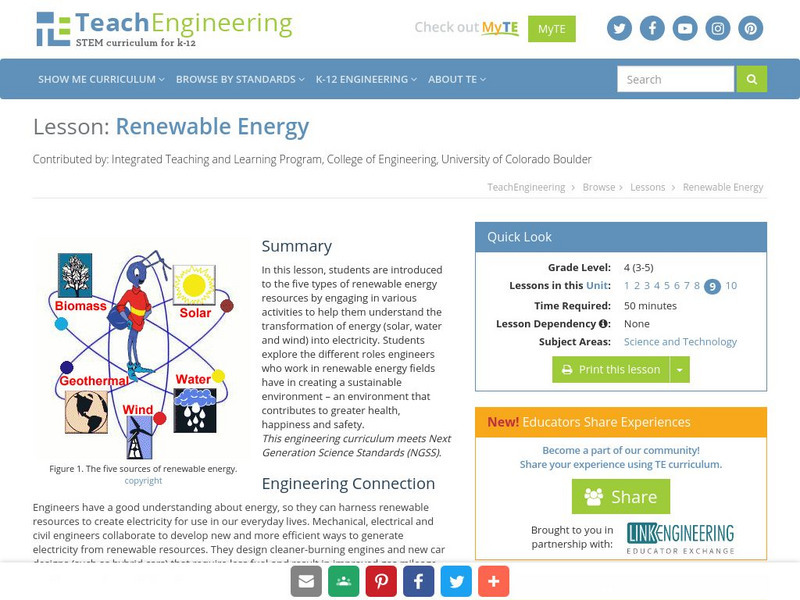 Teach Engineering: Renewable Energy Lesson Plan Teach Engineering: Renewable Energy Lesson Plan