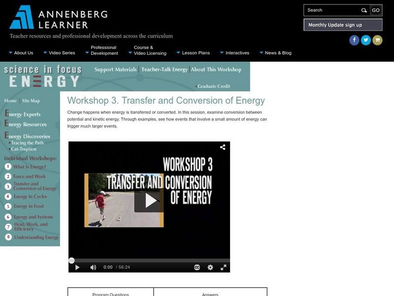 Annenberg Learner: Science in Focus: Energy: Transfer and Conversion of Energy Unit Plan Annenberg Learner: Science in Focus: Energy: Transfer and Conversion of Energy Unit Plan