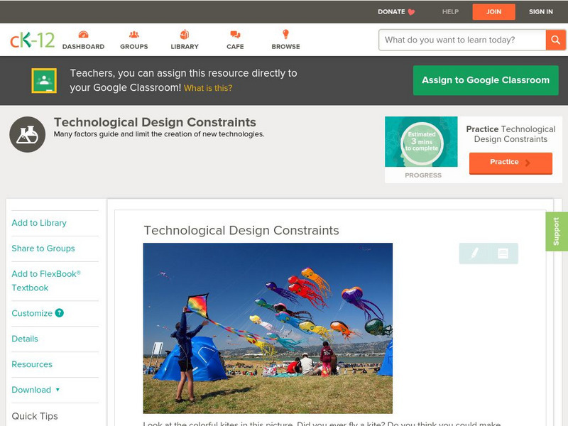 Ck 12: Physical Science: Technological Design Constraints Unit Plan