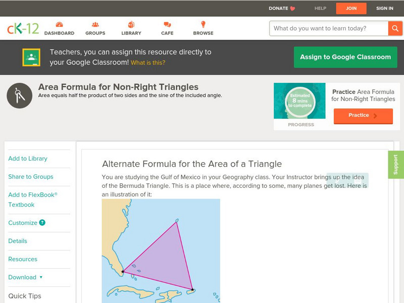 Ck 12: Trigonometry: Alternate Formula for the Area of a Triangle Unit Plan