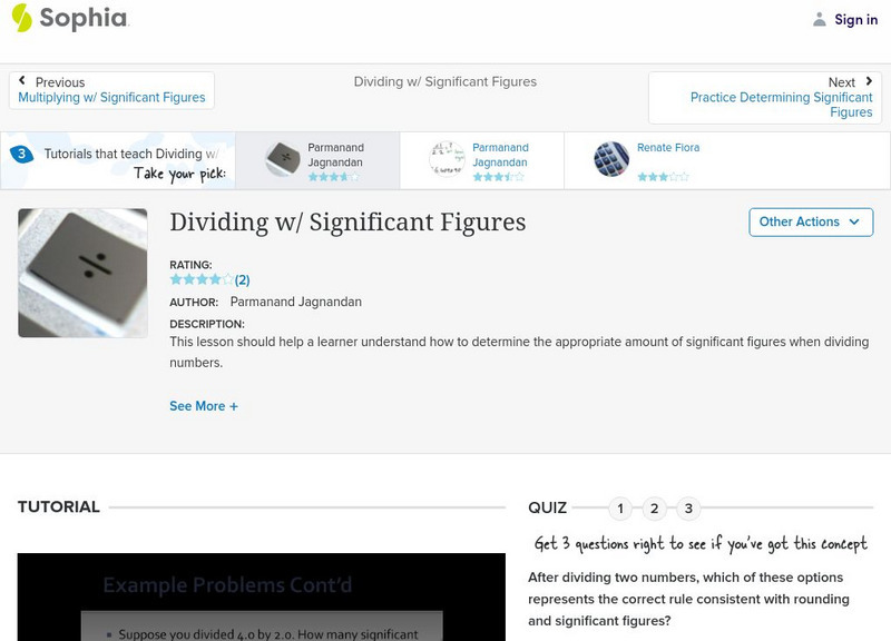 Sophia: Dividing W/ Significant Figures: Lesson 1 Instructional Video