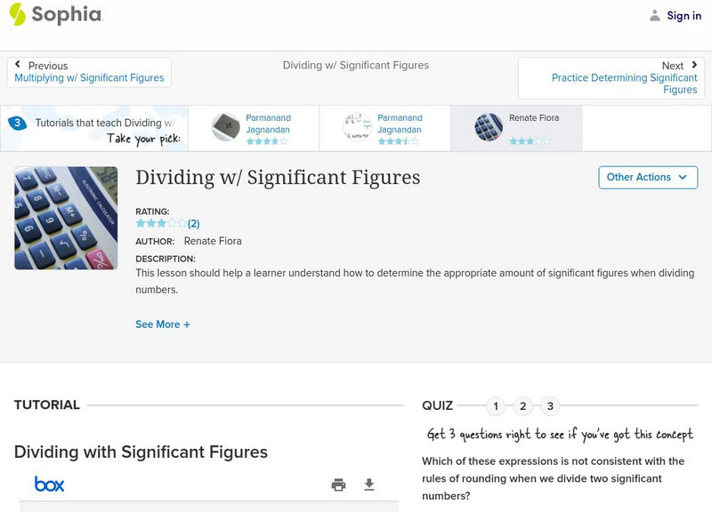 Sophia: Dividing W/ Significant Figures: Lesson 2 PPT Sophia: Dividing W/ Significant Figures: Lesson 2 PPT