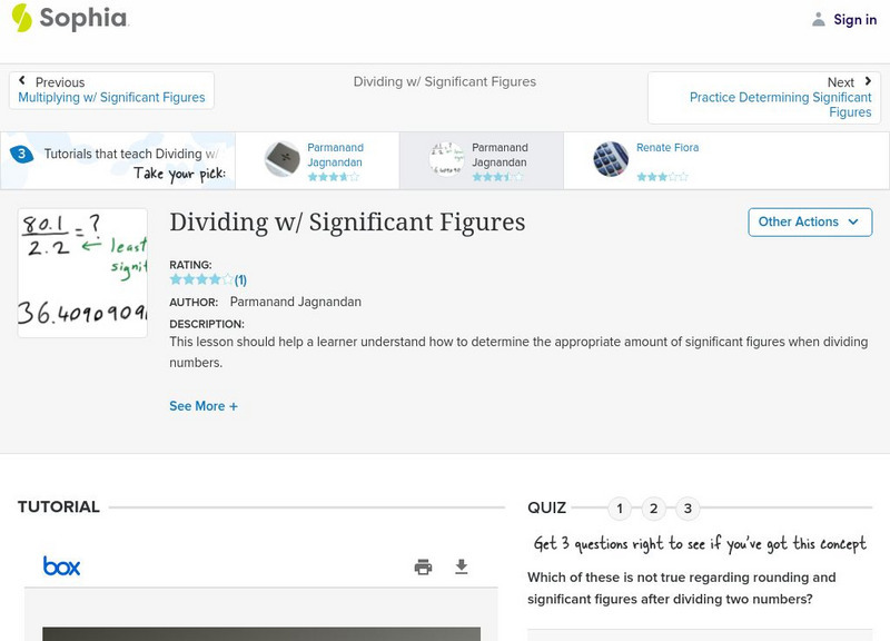 Sophia: Dividing W/ Significant Figures: Lesson 4 PPT Sophia: Dividing W/ Significant Figures: Lesson 4 PPT