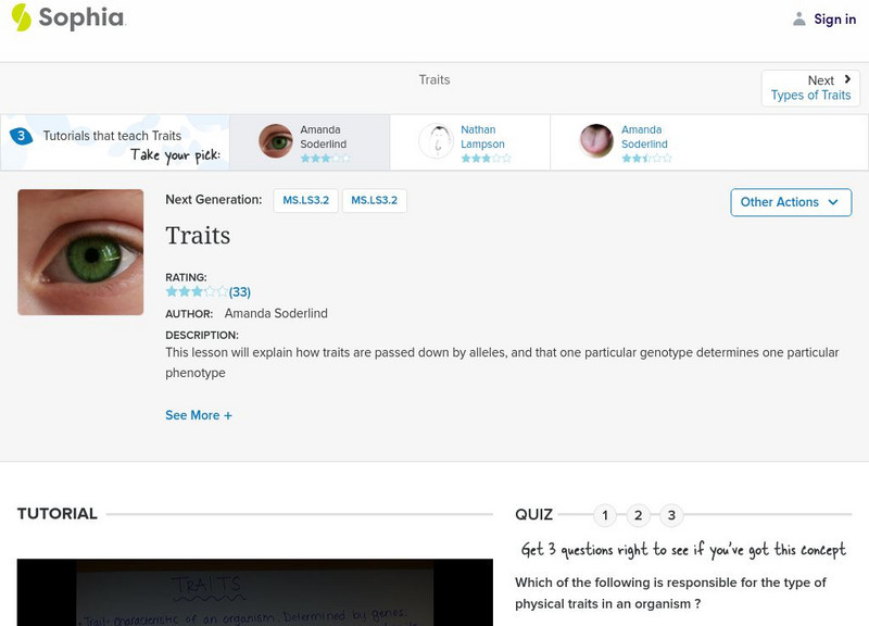 Sophia: Traits: Lesson 1 Instructional Video Sophia: Traits: Lesson 1 Instructional Video