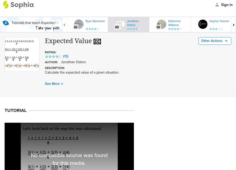 Sophia: Expected Value: Lesson 3 Instructional Video
