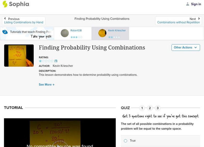 Sophia: Finding Probability Using Combinations: Lesson 1 Instructional Video