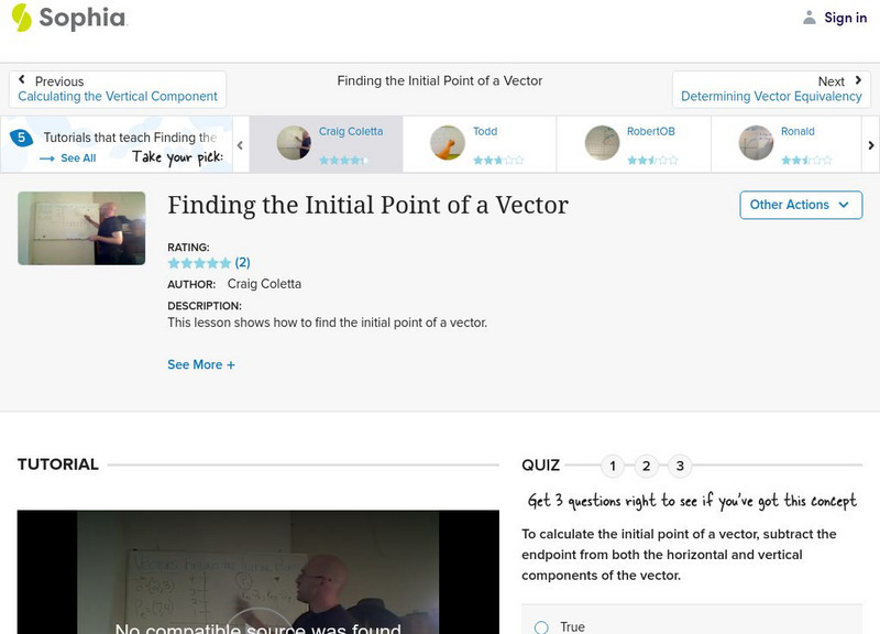 Sophia: Finding the Initial Point of a Vector: Lesson 4 Instructional Video