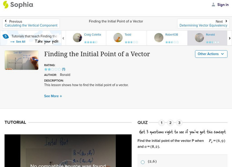 Sophia: Finding the Initial Point of a Vector: Lesson 5 Instructional Video