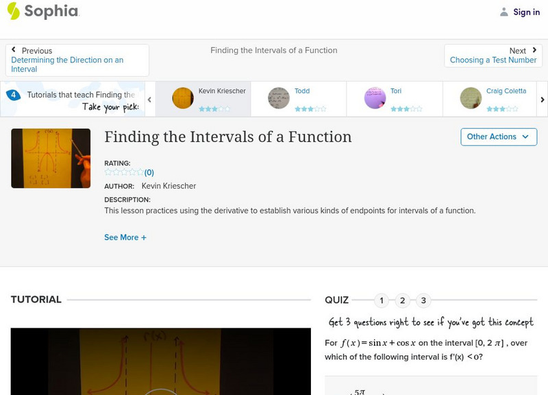 Sophia: Finding the Intervals of a Function: Lesson 2 Instructional Video