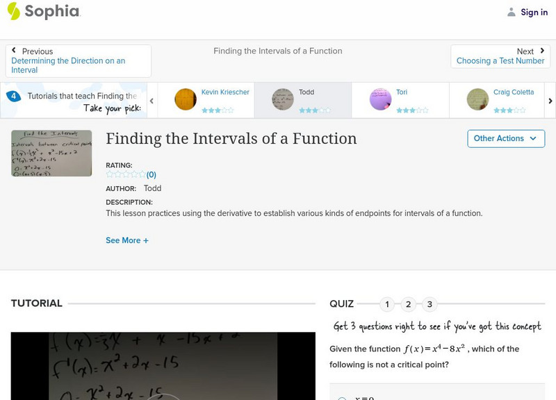 Sophia: Finding the Intervals of a Function: Lesson 3 Instructional Video