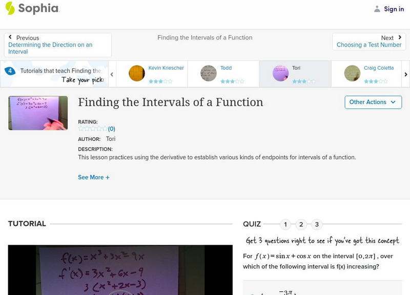 Sophia: Finding the Intervals of a Function: Lesson 5 Instructional Video