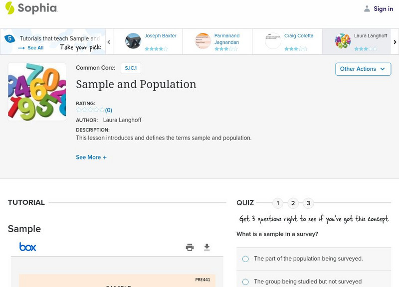 Sophia: Sample and Population: Lesson 1 PPT Sophia: Sample and Population: Lesson 1 PPT
