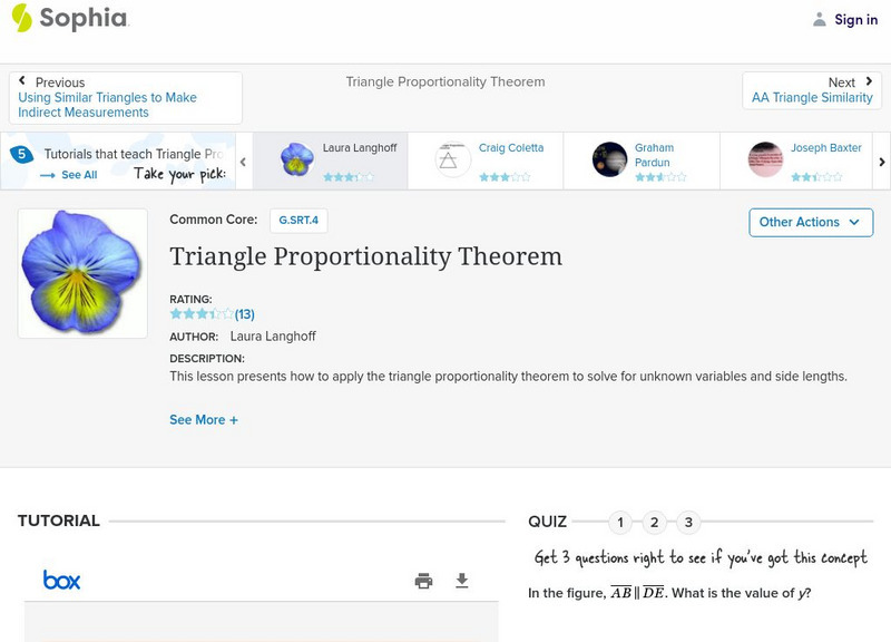 Sophia: Triangle Proportionality Theorem: Lesson 4 PPT Sophia: Triangle Proportionality Theorem: Lesson 4 PPT