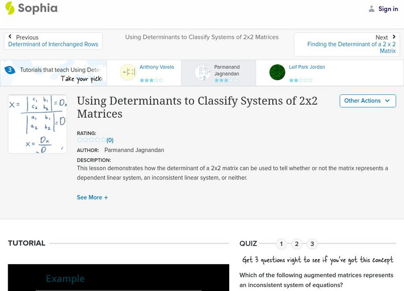 Sophia: Using Determinants to Classify Systems of 2x2 Matrices Instructional Video