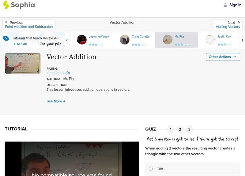 Sophia: Vector Addition: Lesson 5 Instructional Video