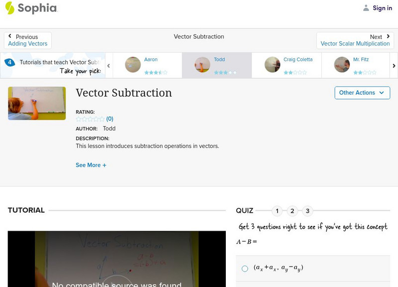 Sophia: Vector Subtraction: Lesson 5 Instructional Video