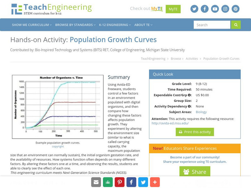 Teach Engineering: Population Growth Curves Activity Teach Engineering: Population Growth Curves Activity