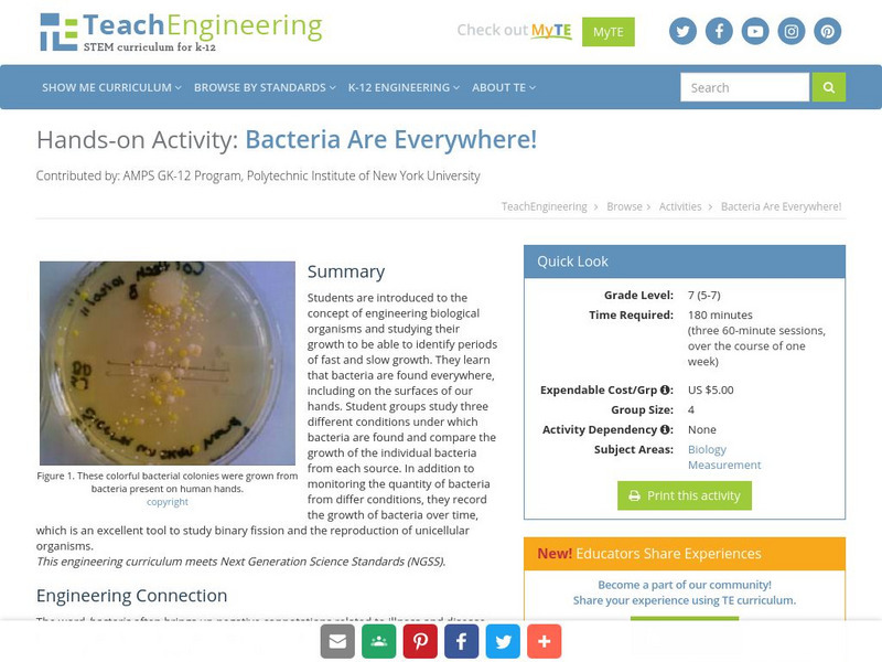 Teach Engineering: Bacteria Are Everywhere! Activity Teach Engineering: Bacteria Are Everywhere! Activity