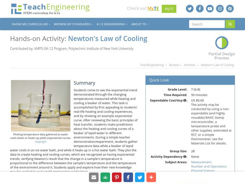Teach Engineering: Newton's Law of Cooling Lesson Plan Teach Engineering: Newton's Law of Cooling Lesson Plan