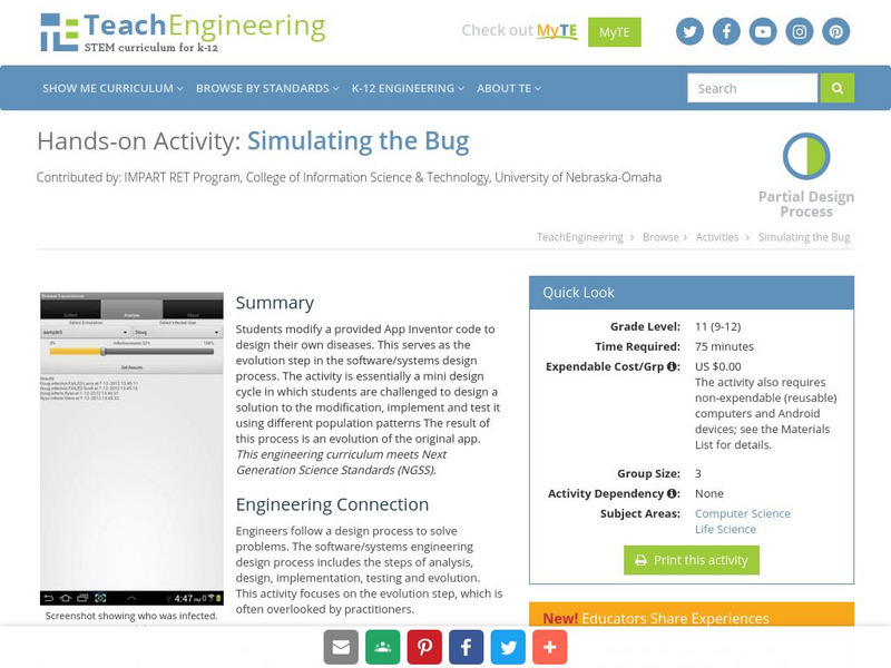 Teach Engineering: Simulating the Bug Activity Teach Engineering: Simulating the Bug Activity