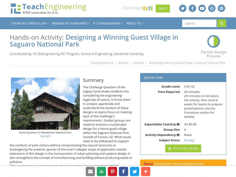Teach Engineering: Designing a Winning Guest Village in the Saguaro National Park Activity Teach Engineering: Designing a Winning Guest Village in the Saguaro National Park Activity