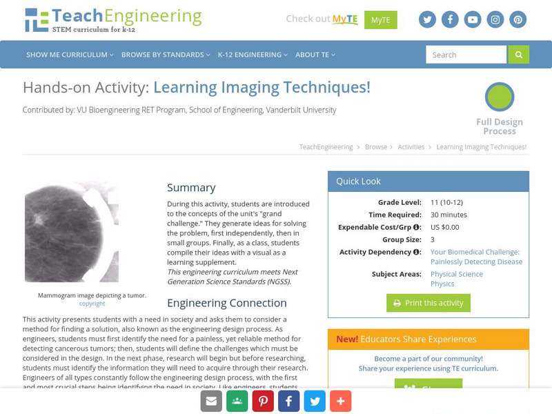 Teach Engineering: Learning Imaging Techniques! Activity Teach Engineering: Learning Imaging Techniques! Activity