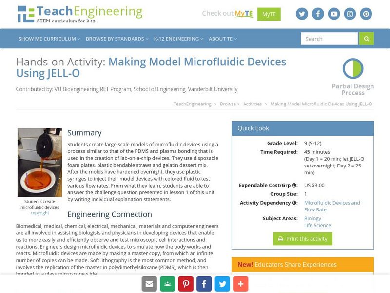 Teach Engineering: Making Model Microfluidic Devices Using Jell O Activity