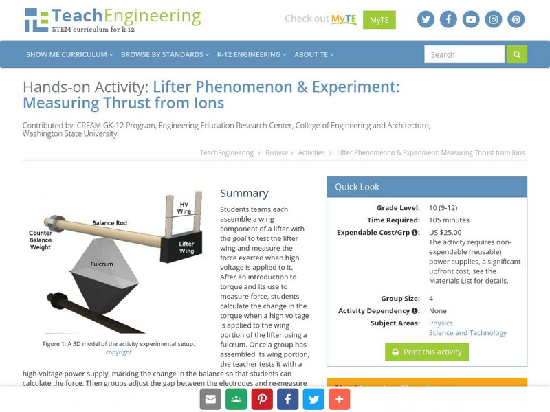 Teach Engineering: Lifter (Ehd Thrusters) Activity Teach Engineering: Lifter (Ehd Thrusters) Activity
