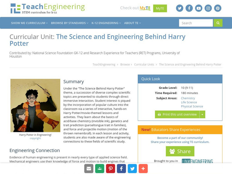 Teach Engineering: Engineering Out of Harry Situations Unit Plan Teach Engineering: Engineering Out of Harry Situations Unit Plan