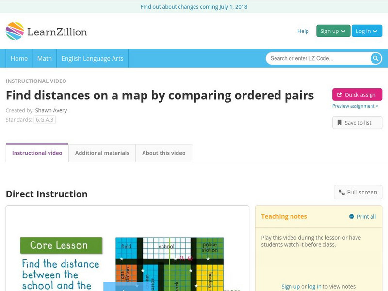 Learn Zillion: Find Distances on a Map by Comparing Ordered Pairs Instructional Video Learn Zillion: Find Distances on a Map by Comparing Ordered Pairs Instructional Video