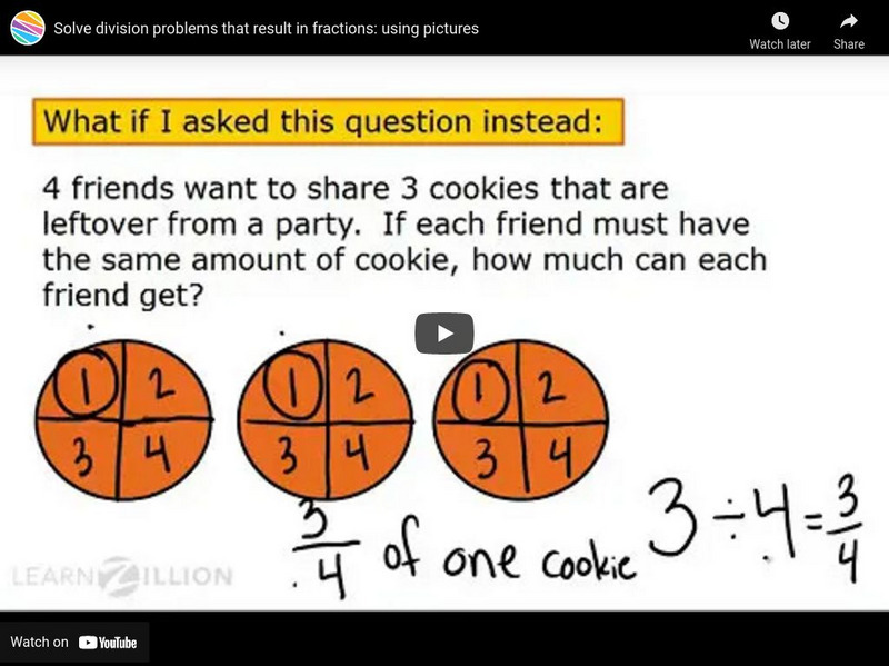 Learn Zillion: Solve Division Problems That Result in Fractions: Using Pictures Instructional Video