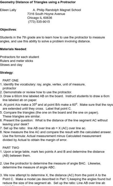 Smile: Geometry Distance of Triangles Using a Protractor Lesson Plan