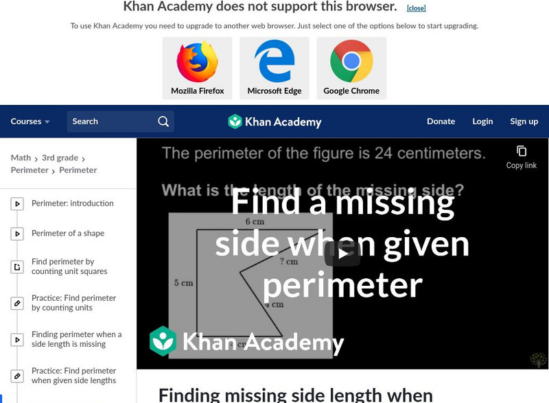 Khan Academy: Finding Missing Side Length When Given Perimeter Instructional Video Khan Academy: Finding Missing Side Length When Given Perimeter Instructional Video