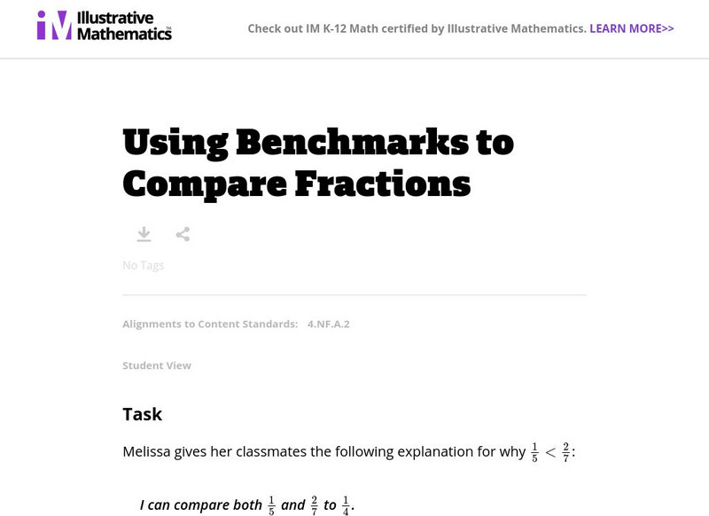Illustrative Mathematics: 4.nf Using Benchmarks to Compare Fractions Lesson Plan Illustrative Mathematics: 4.nf Using Benchmarks to Compare Fractions Lesson Plan