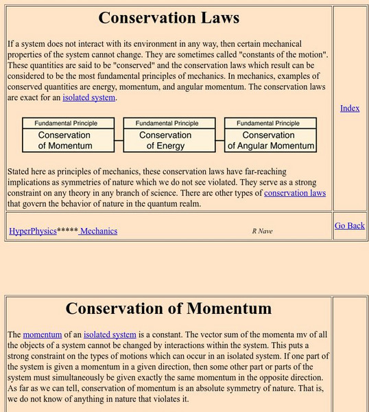Georgia State University: Hyper Physics: Conservation of Momentum Handout Georgia State University: Hyper Physics: Conservation of Momentum Handout