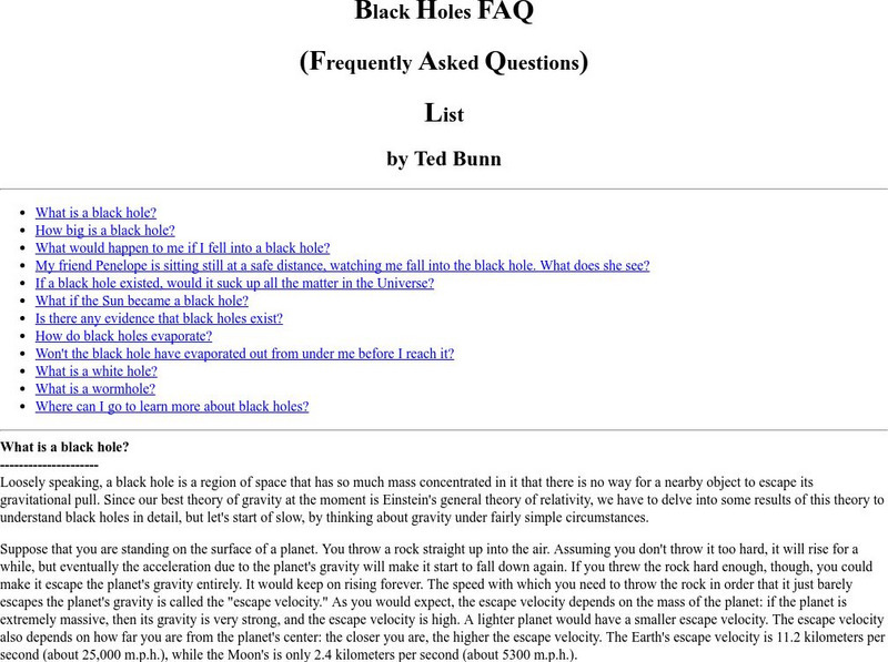 University of California Berkeley: Black Holes Faq Website University of California Berkeley: Black Holes Faq Website